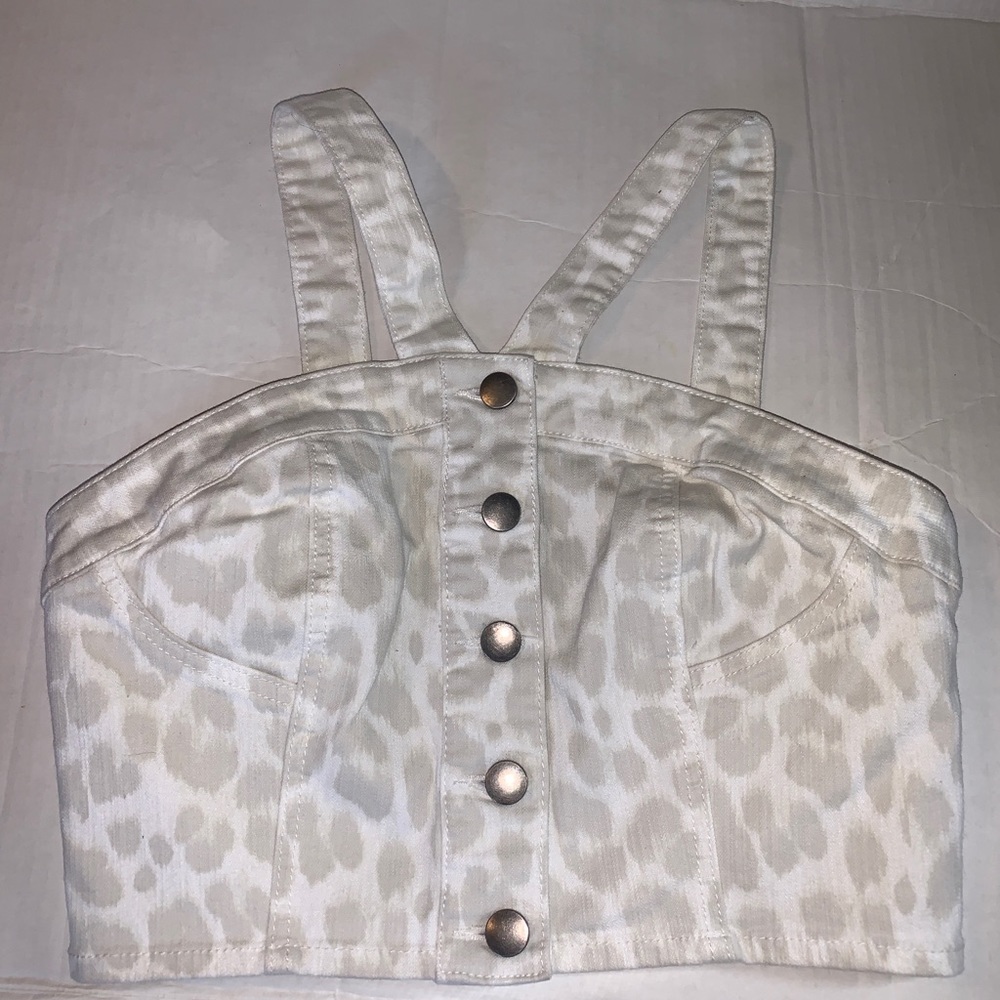 Afrm corset crop top White Leopard Print Jean Button Down Size Med